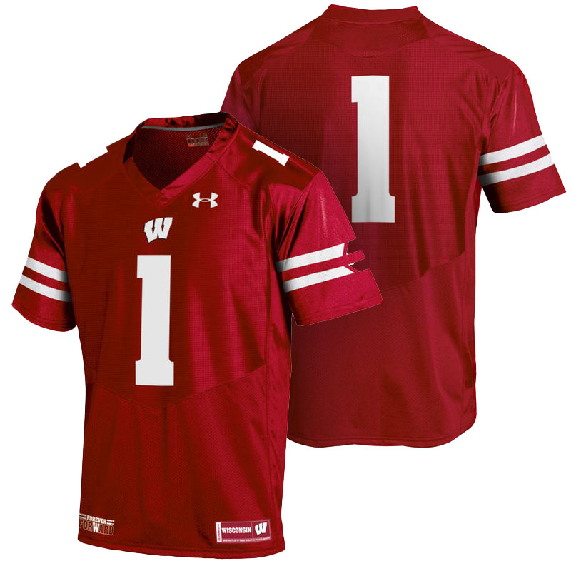 Wisconsin Badgers #1 Red Premier Team Color College Football Jersey