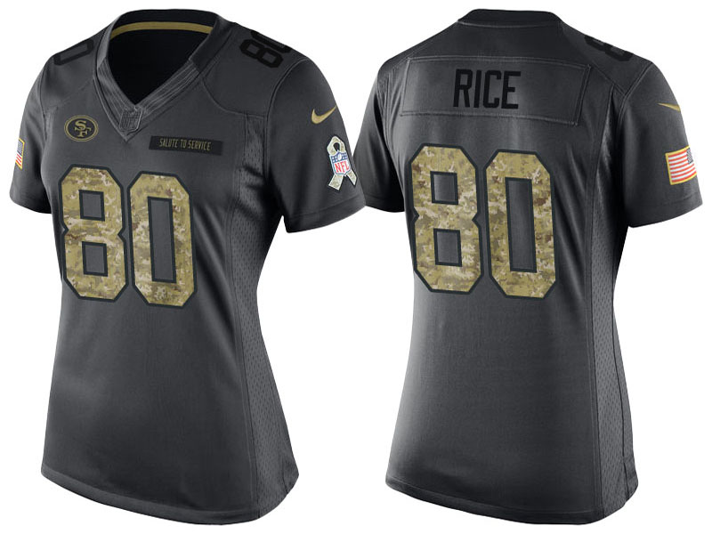 Women San Francisco 49ers #80 Jerry Rice Anthracite 2016 Salute to Service Limited Jersey