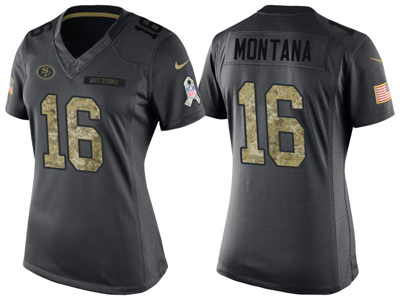 Women San Francisco 49ers #16 Joe Montana Anthracite 2016 Salute to Service Limited Jersey Women San Francisco 49ers #16 Joe Montana Anthracite 2016 Salute to Service Limited Jersey