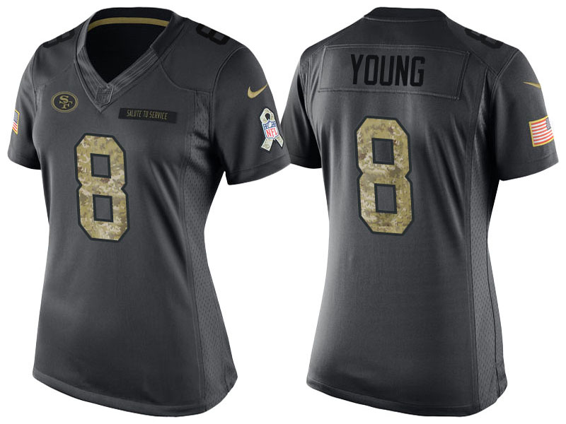 Women San Francisco 49ers #8 Steve Young Anthracite 2016 Salute to Service Limited Jersey