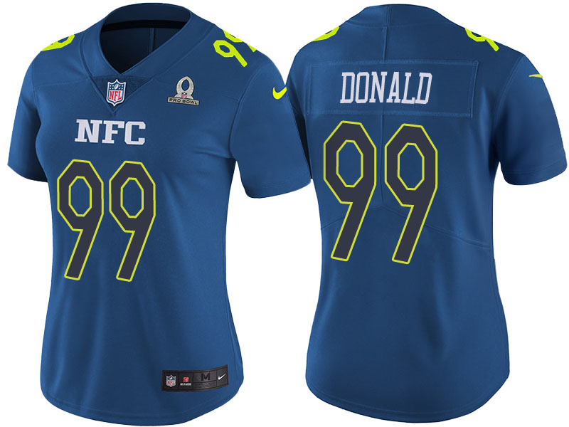 Women NFC 2017 Pro Bowl Los Angeles Rams #99 Aaron Donald Blue Game Jersey With Super Bowl LVI Patch