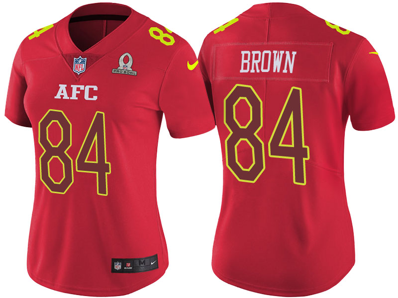 Women AFC 2017 Pro Bowl Pittsburgh Steelers #84 Antonio Brown Red Game Jersey
