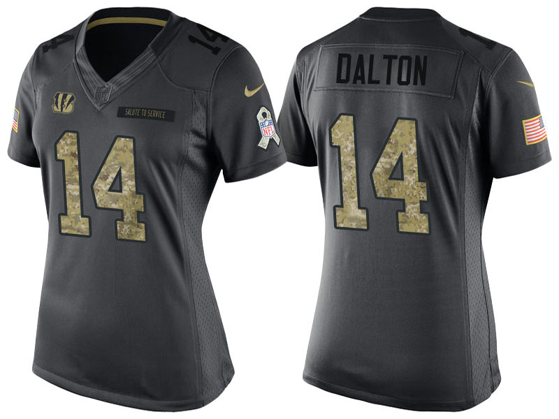 Women Cincinnati Bengals #14 Andy Dalton Anthracite Salute to Service Limited Jersey With Super Bowl LVI Patch Women Cincinnati Bengals #14 Andy Dalton Anthracite Salute to Service Limited Jersey With Super Bowl LVI Patch