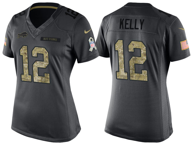 Women Buffalo Bills #12 Jim Kelly Anthracite 2016 Salute to Service Limited Jersey Women Buffalo Bills #12 Jim Kelly Anthracite 2016 Salute to Service Limited Jersey