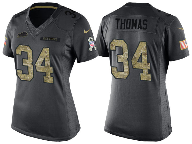 Women Buffalo Bills #34 Thurman Thomas Anthracite 2016 Salute to Service Limited Jersey