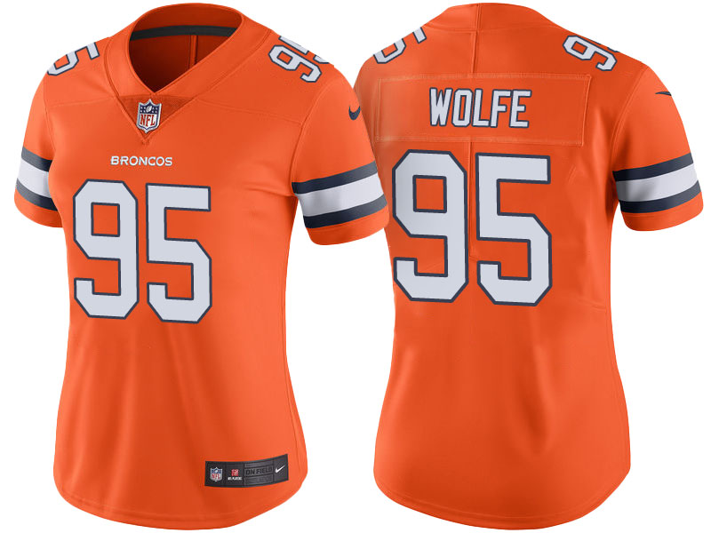 Women Denver Broncos #95 Derek Wolfe Orange Color Rush Limited Jersey