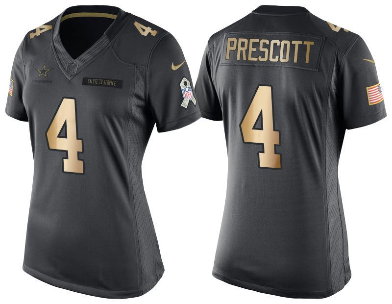 Women Cowboys #4 Dak Prescott Anthracite Gold Special Edition Salute to Service Jersey Women Cowboys #4 Dak Prescott Anthracite Gold Special Edition Salute to Service Jersey