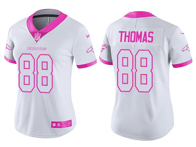 Women Denver Broncos #88 Demaryius Thomas White Pink Rush Fashion Jersey