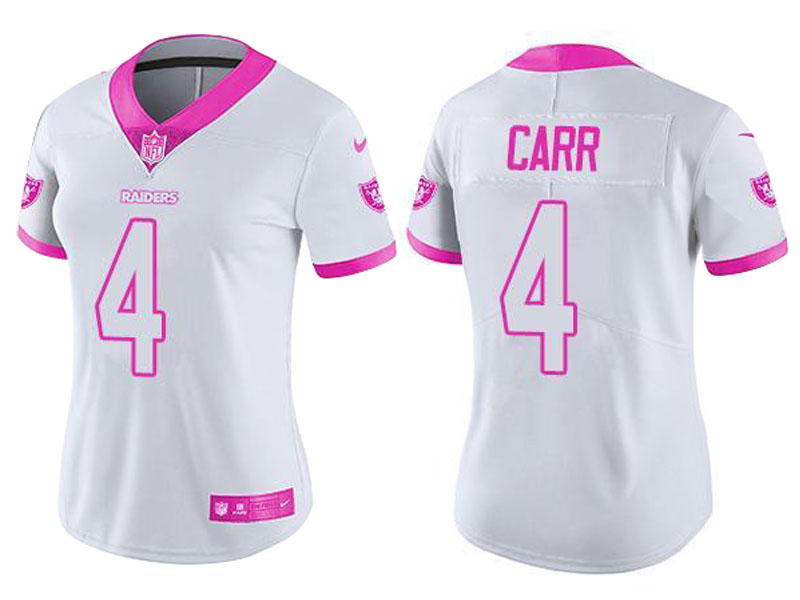 Women Oakland Raiders #4 Derek Carr White Pink Rush Fashion Jersey