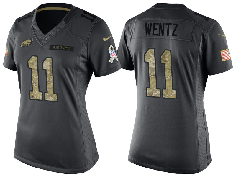 Women Philadelphia Eagles #11 Carson Wentz Camo Anthracite 2016 Salute to Service Limited Jersey