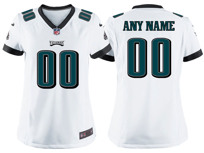 Women Philadelphia Eagles White Game Customized Jersey