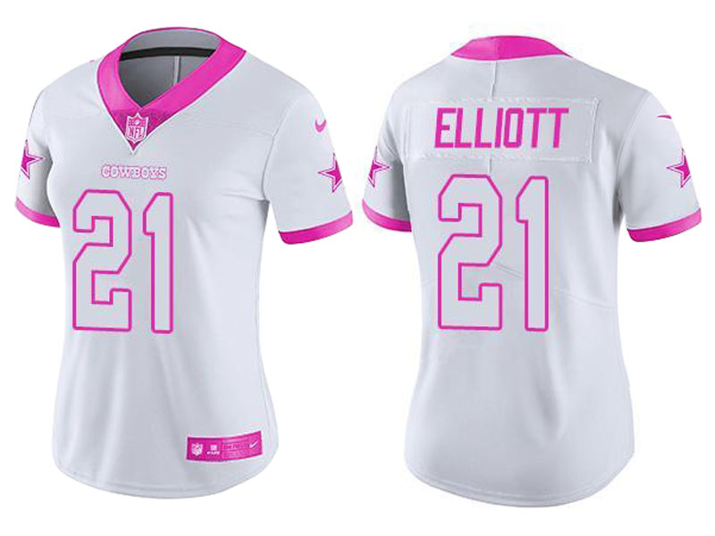 Women Dallas Cowboys #21 Ezekiel Elliott White Pink Rush Fashion Jersey Women Dallas Cowboys #21 Ezekiel Elliott White Pink Rush Fashion Jersey