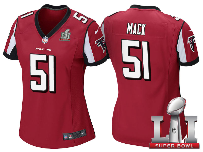 Women Atlanta Falcons #51 Alex Mack Red 2017 Super Bowl 51 Patch Game Jersey