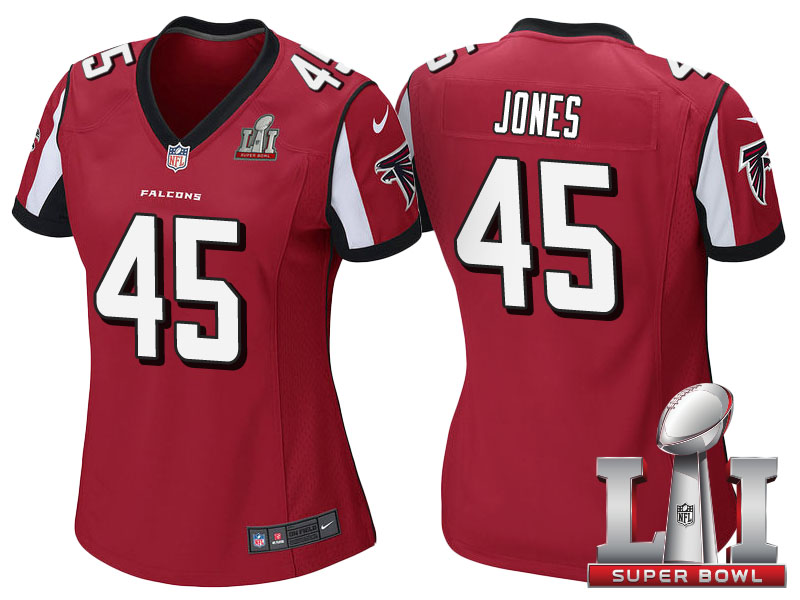 Women Atlanta Falcons #45 Deion Jones Red 2017 Super Bowl 51 Patch Game Jersey
