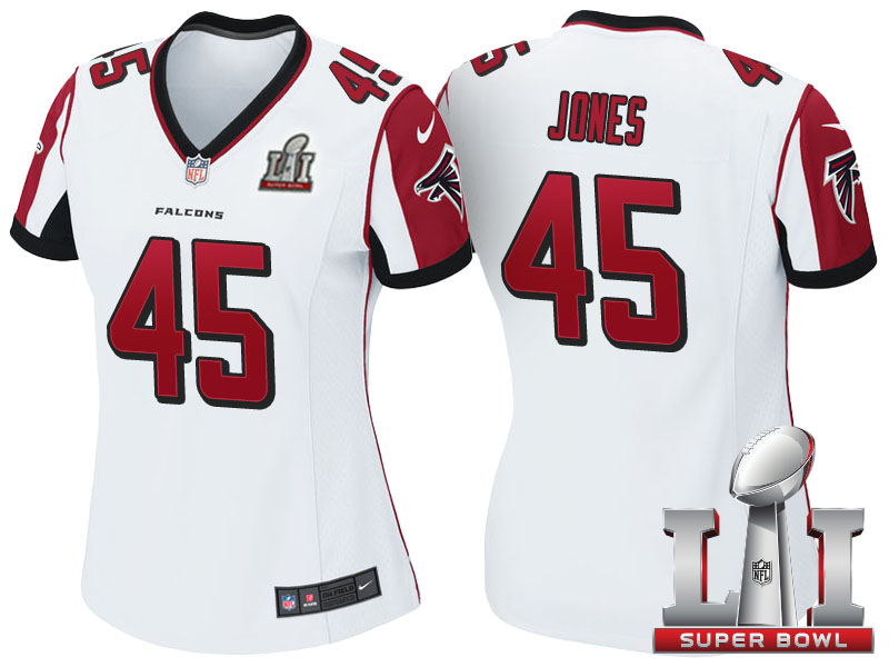 Women Atlanta Falcons #45 Deion Jones White 2017 Super Bowl 51 Patch Game Jersey