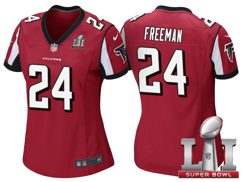 Women Atlanta Falcons #24 Devonta Freeman Red 2017 Super Bowl LI Patch Game Jersey