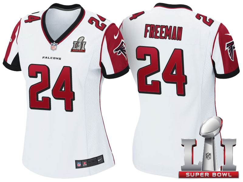 Women Atlanta Falcons #24 Devonta Freeman White 2017 Super Bowl LI Patch Game Jersey