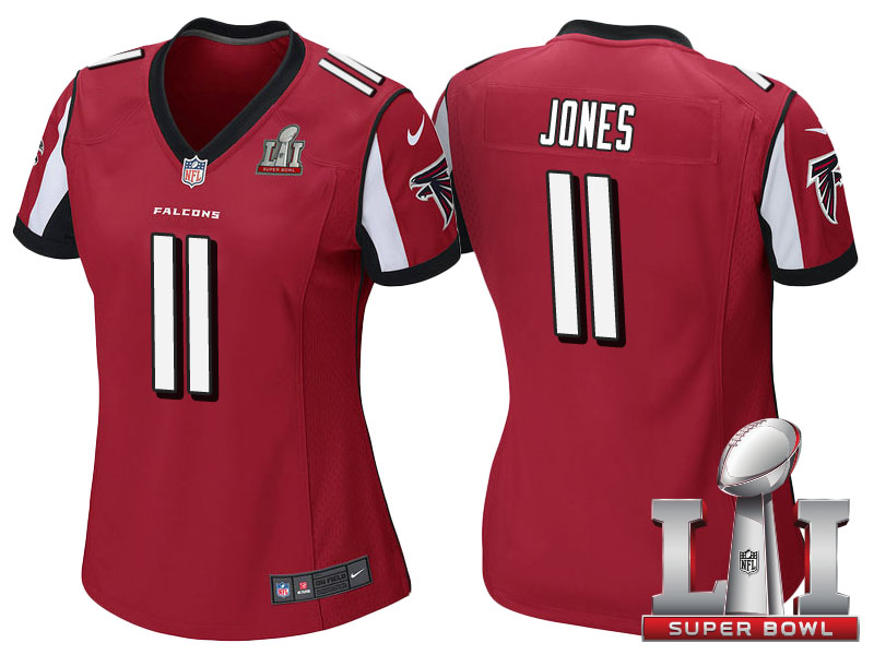 Women Atlanta Falcons #11 Julio Jones Red 2017 Super Bowl LI Patch Game Jersey