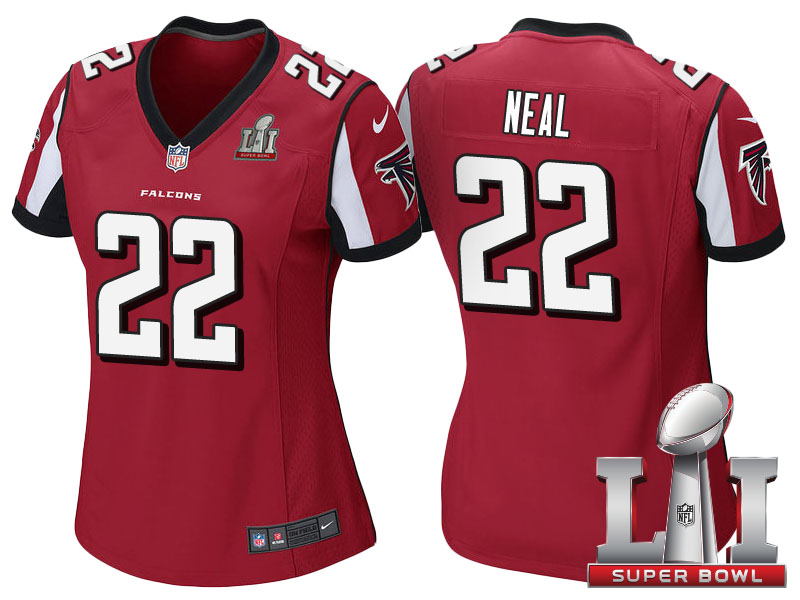 Women Atlanta Falcons #22 Keanu Neal Red 2017 Super Bowl LI Patch Game Jersey