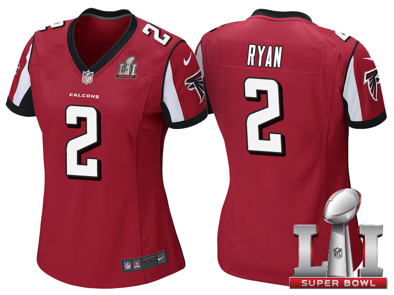 Women Atlanta Falcons #2 Matt Ryan Red 2017 Super Bowl LI Patch Game Jersey Women Atlanta Falcons #2 Matt Ryan Red 2017 Super Bowl LI Patch Game Jersey