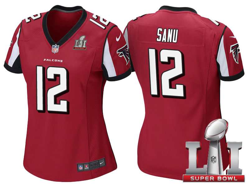 Women Atlanta Falcons #12 Mohamed Sanu Red 2017 Super Bowl LI Patch Game Jersey Women Atlanta Falcons #12 Mohamed Sanu Red 2017 Super Bowl LI Patch Game Jersey