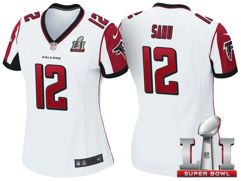 Women Atlanta Falcons #12 Mohamed Sanu White 2017 Super Bowl LI Patch Game Jersey Women Atlanta Falcons #12 Mohamed Sanu White 2017 Super Bowl LI Patch Game Jersey