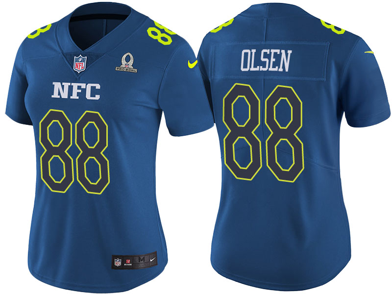 Women NFC 2017 Pro Bowl Carolina Panthers #88 Greg Olsen Blue Game Jersey