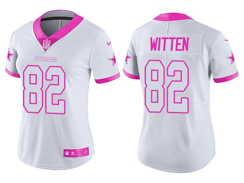 Women Dallas Cowboys #82 Jason Witten White Pink Rush Fashion Jersey