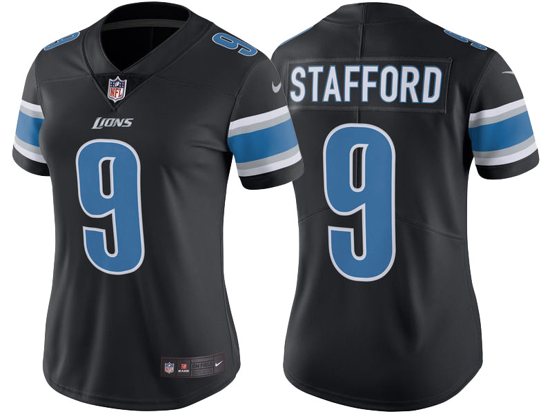 Women Detroit Lions #9 Matthew Stafford Black Color Rush Limited Jersey