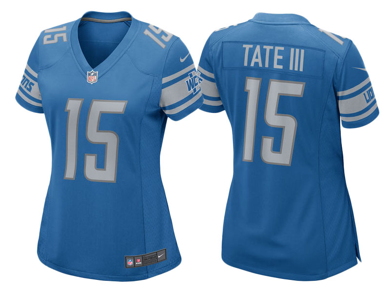 Women 2017 Detroit Lions #15 Golden Tate Blue Game New Jersey