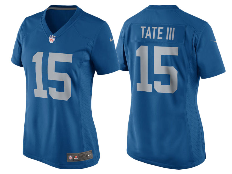 Women 2017 Detroit Lions #15 Golden Tate Blue Throwback Game New Jersey