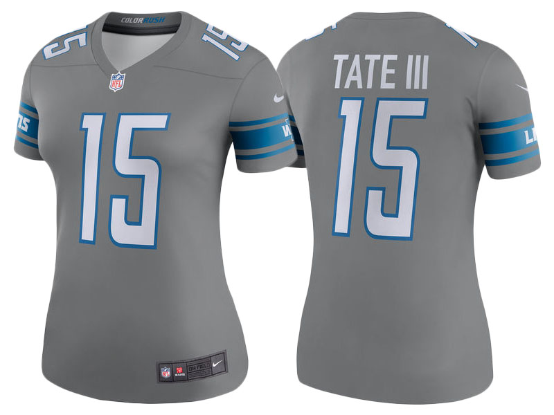 Women 2017 New Detroit Lions #15 Golden Tate Steel Color Rush Legend Jersey