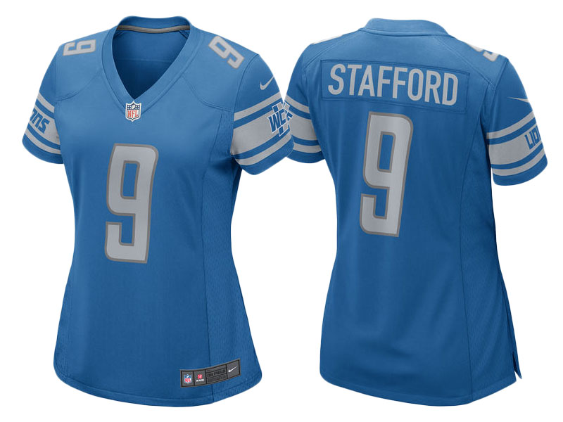 Women 2017 Detroit Lions #9 Matthew Stafford Blue Game New Jersey