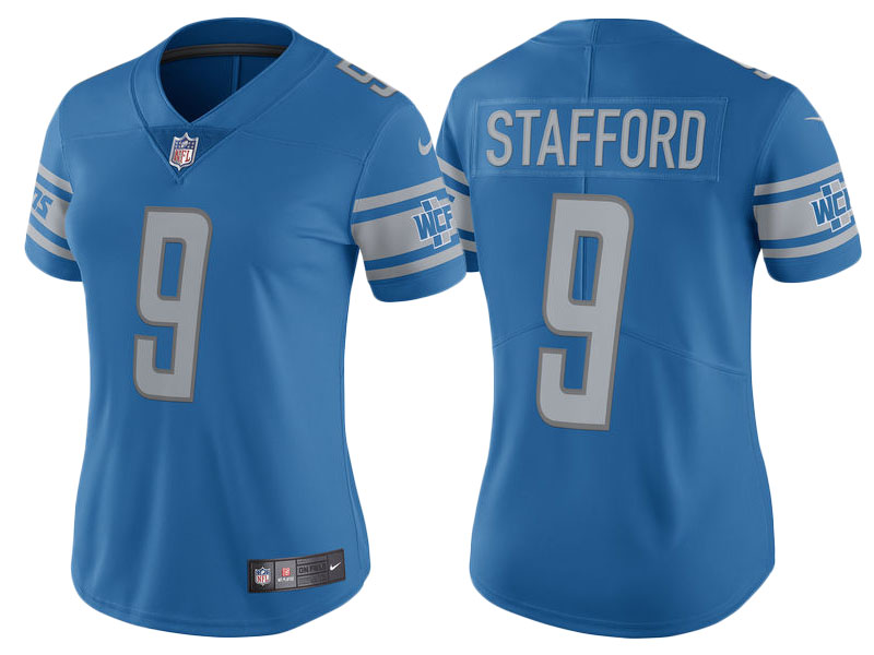 Women 2017 Detroit Lions #9 Matthew Stafford Blue Limited New Jersey