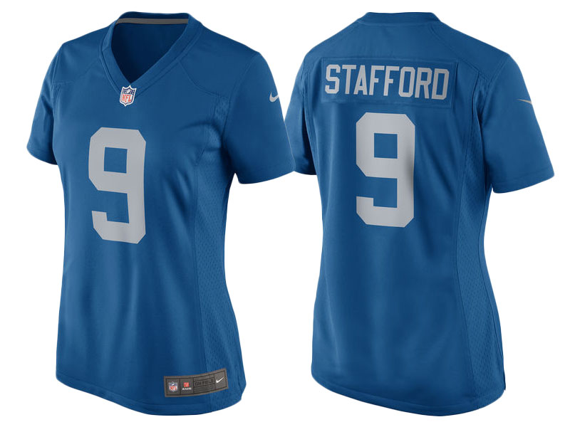 Women 2017 Detroit Lions #9 Matthew Stafford Blue Throwback Game New Jersey