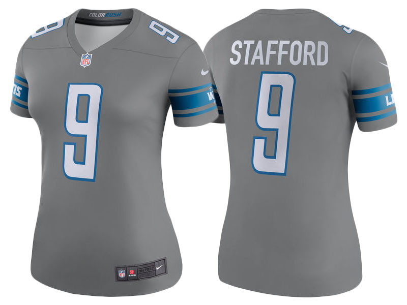 Women 2017 New Detroit Lions #9 Matthew Stafford Steel Color Rush Legend Jersey