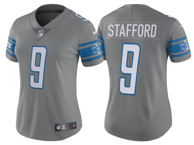 Women 2017 Detroit Lions #9 Matthew Stafford Steel Color Rush Limited New Jersey
