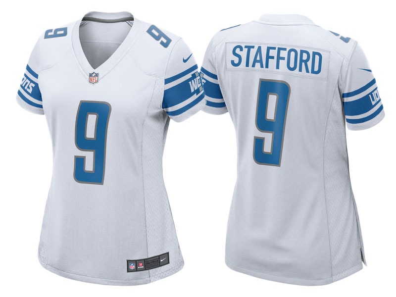 Women 2017 Detroit Lions #9 Matthew Stafford White Game New Jersey
