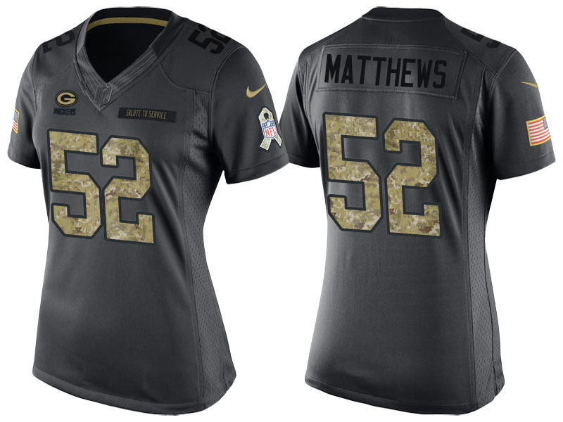 Women Green Bay Packers #52 Clay Matthews Camo Anthracite 2016 Salute to Service Limited Jersey