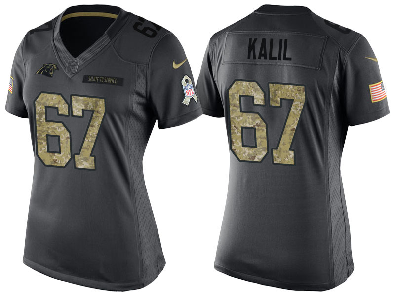 Women Carolina Panthers #67 Ryan Kalil Camo Anthracite 2016 Salute to Service Limited Jersey