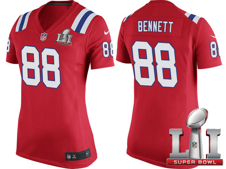 Women New England Patriots #88 Martellus Bennett Red Super Bowl LI Jersey