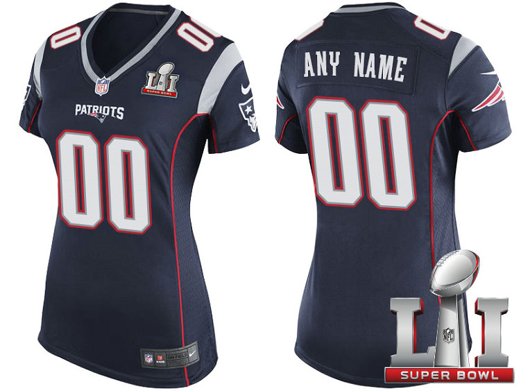 Women 2017 Super Bowl LI New England Patriots Navy Game Customized Jersey Women 2017 Super Bowl LI New England Patriots Navy Game Customized Jersey