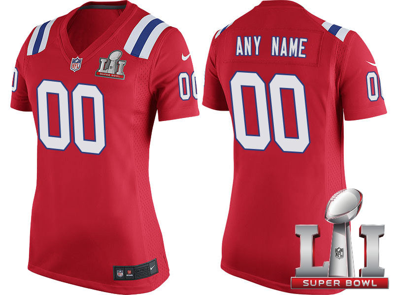 Women 2017 Super Bowl LI New England Patriots Red Game Customized Jersey Women 2017 Super Bowl LI New England Patriots Red Game Customized Jersey