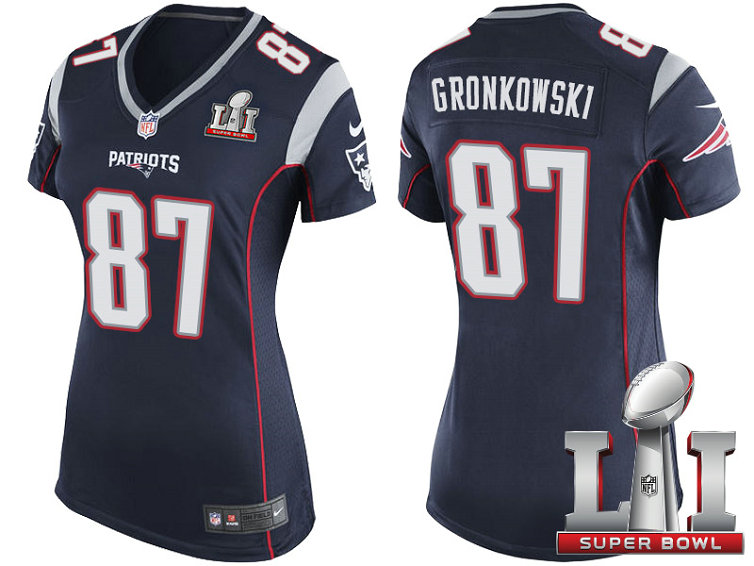 Women New England Patriots #87 Rob Gronkowski Navy 2017 Super Bowl LI Patch Game Jersey Women New England Patriots #87 Rob Gronkowski Navy 2017 Super Bowl LI Patch Game Jersey