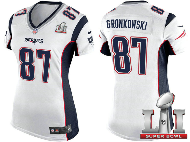 Women New England Patriots #87 Rob Gronkowski White 2017 Super Bowl LI Patch Game Jersey Women New England Patriots #87 Rob Gronkowski White 2017 Super Bowl LI Patch Game Jersey