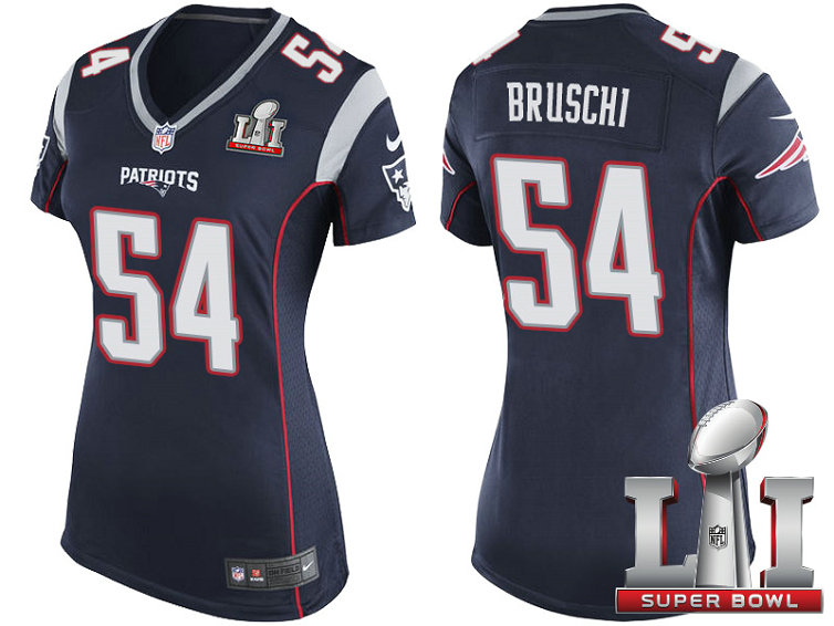 Women New England Patriots #54 Tedy Bruschi Navy 2017 Super Bowl 51 Patch Game Jersey Women New England Patriots #54 Tedy Bruschi Navy 2017 Super Bowl 51 Patch Game Jersey
