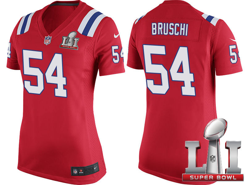 Women New England Patriots #54 Tedy Bruschi Red Super Bowl LI Jersey Women New England Patriots #54 Tedy Bruschi Red Super Bowl LI Jersey