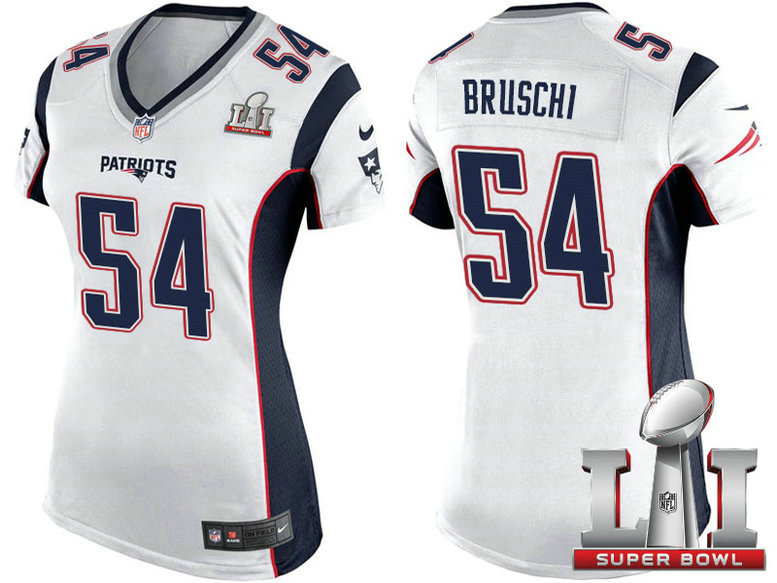 Women New England Patriots #54 Tedy Bruschi White 2017 Super Bowl 51 Patch Game Jersey Women New England Patriots #54 Tedy Bruschi White 2017 Super Bowl 51 Patch Game Jersey