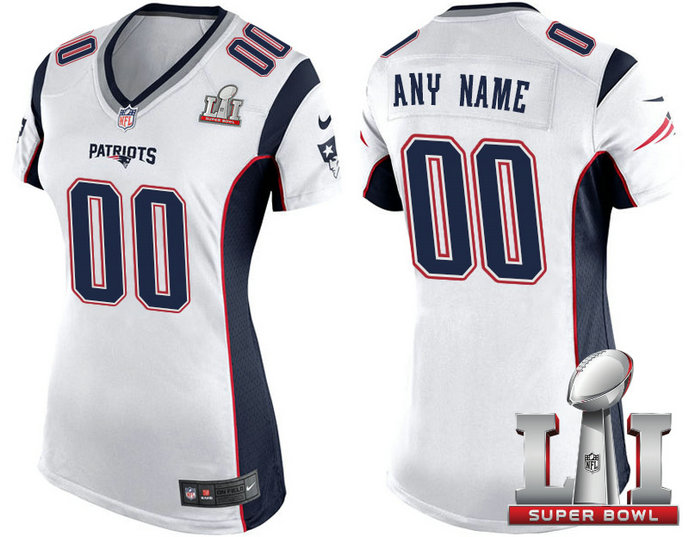 Women 2017 Super Bowl LI New England Patriots White Game Customized Jersey Women 2017 Super Bowl LI New England Patriots White Game Customized Jersey