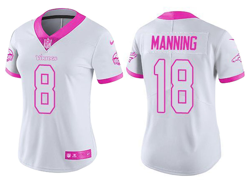 Women Denver Broncos #18 Peyton Manning White Pink Rush Fashion Jersey